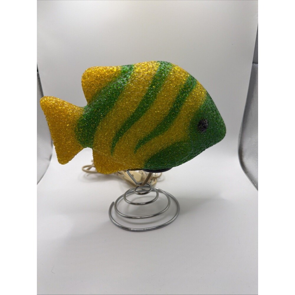 2000s Melted Popcorn Yellow And Green Lamp/night Light, Angel Fish, Tropical Y2K